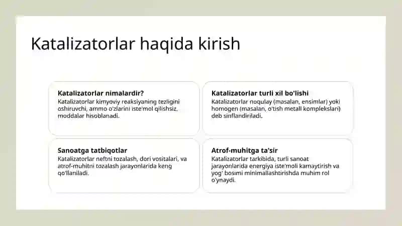 Katalizatorlar va ularning xossalari 2