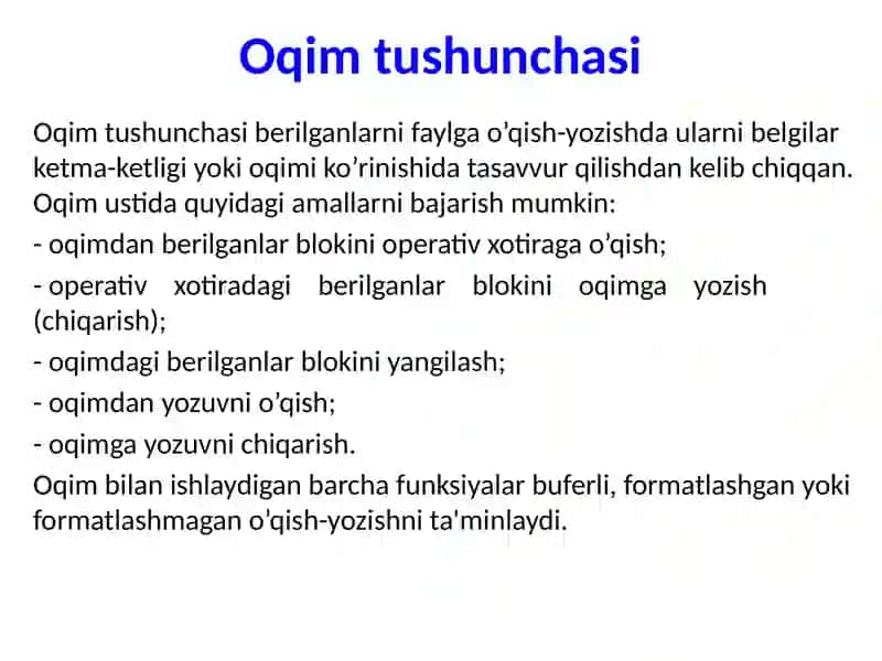 C++ tilida o‘qish-yozish oqimlari. Standart oqimlar. 2