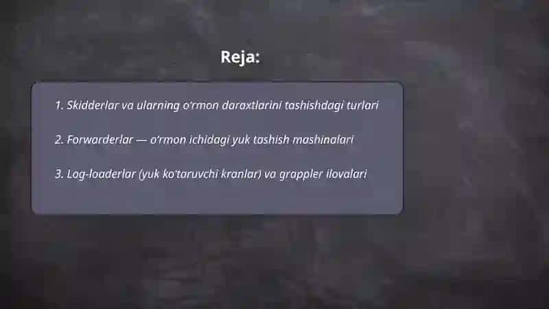 Oʻrmon daraxtlarini tashishda qoʻllaniladigan mashinalar 2