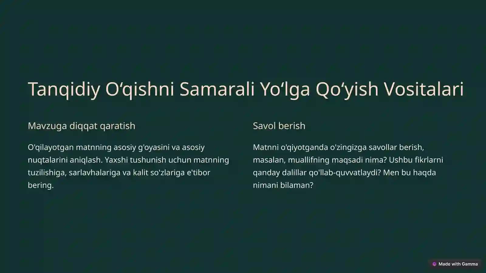Tanqidiy O‘qish va Eslatmalar Bilan Ishlash 2