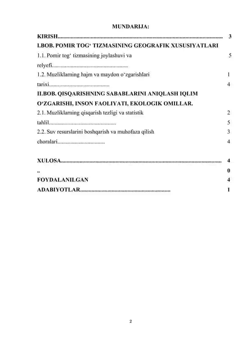 POMIR TOG' TIZMASIDA MUZLIKLARNING QISQARISHI VA GIDROLOGIK OQIBATLARI 2