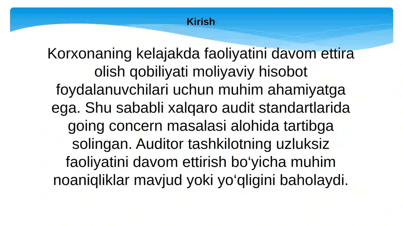 ISA 570 tashkilotning qarzdorlik darajasi (going concern) 2