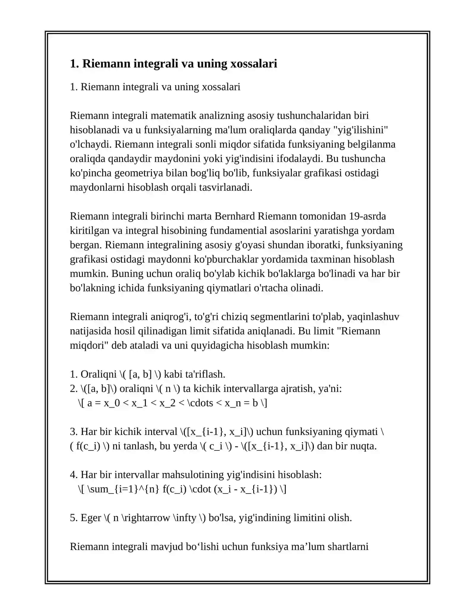 INTEGRAL USULI VA UNI TAHLILDA QO‘LLANILISHI 2