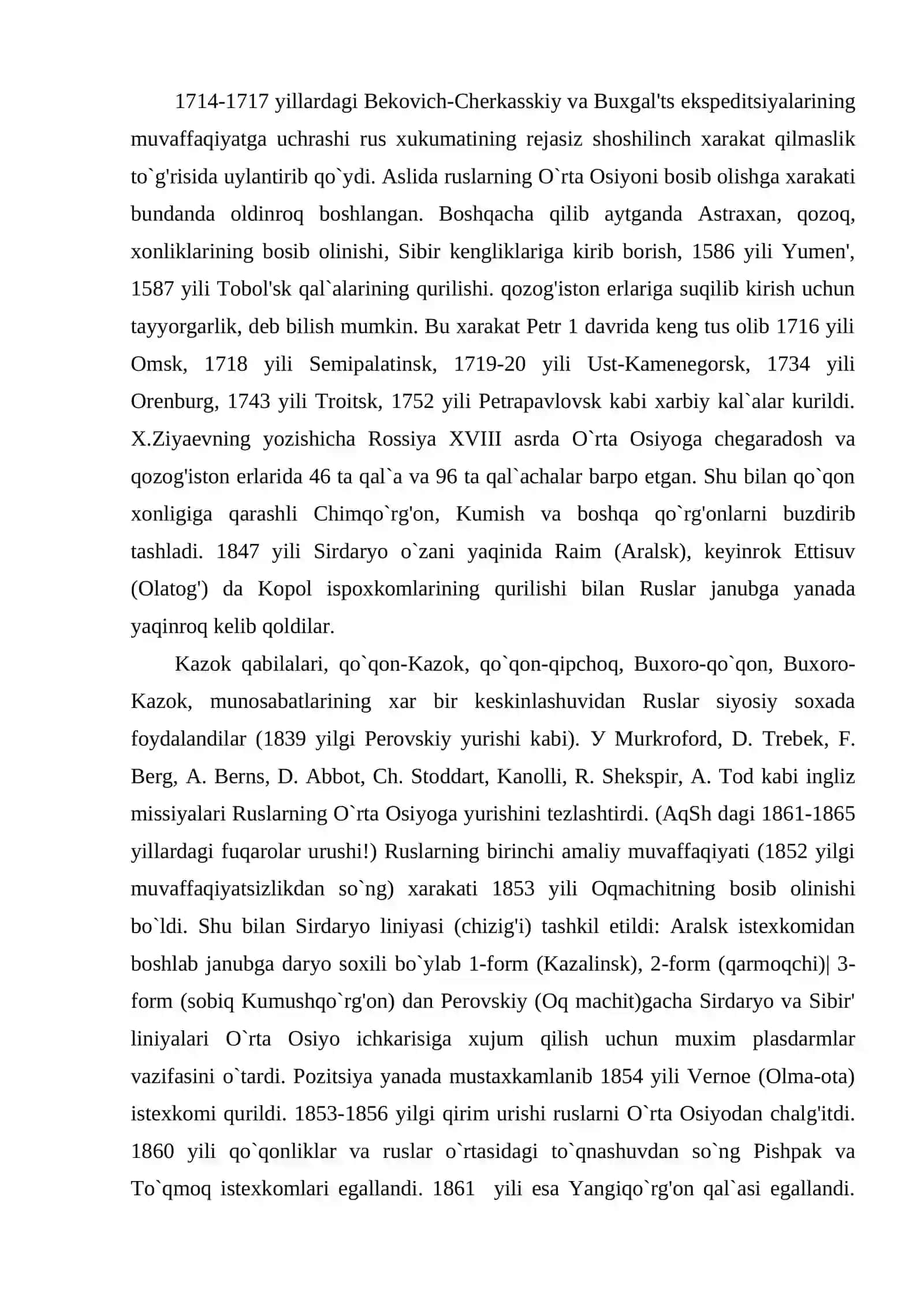 Rossiya imperiyasining O`rta Osiyoni istilo qilishi tarixiy geografiyasi 2