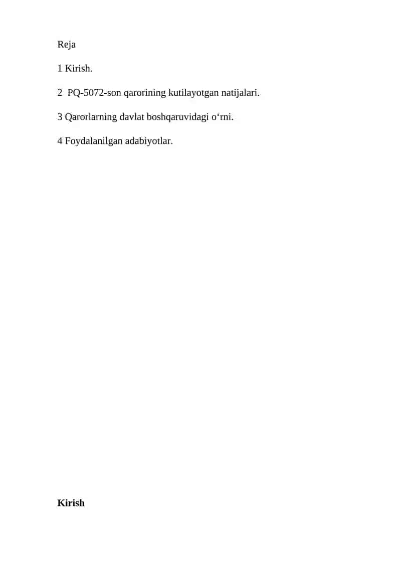 O‘zbekiston Respublikasi Prezidentining PQ-3917-son,  PQ-5072-son va PQ-5250-son Qarorlarining mohiyati. 2