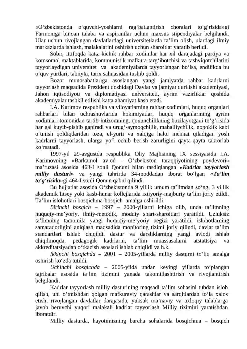 O‘zbekiston Respublikasida ta’lim sohasida amalga oshirilgan islohotlar 2