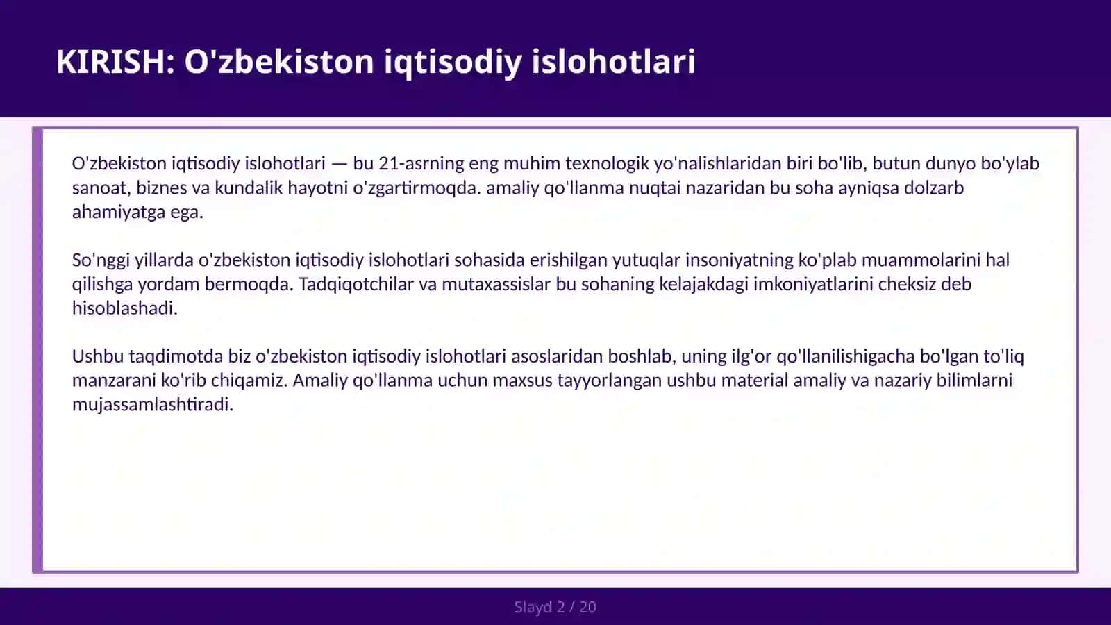 O'ZBEKISTON IQTISODIY ISLOHOTLARI 2030 maqsadlari va raqamlashtirish — amaliy qo'llanma 2