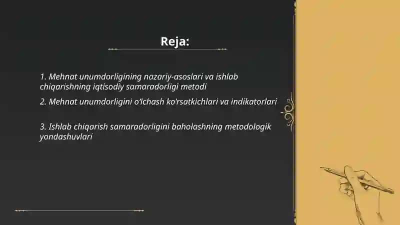 Mehnat unumdorligi - ishlab chiqarishning iqtisodiy samarodorligi metodi 2