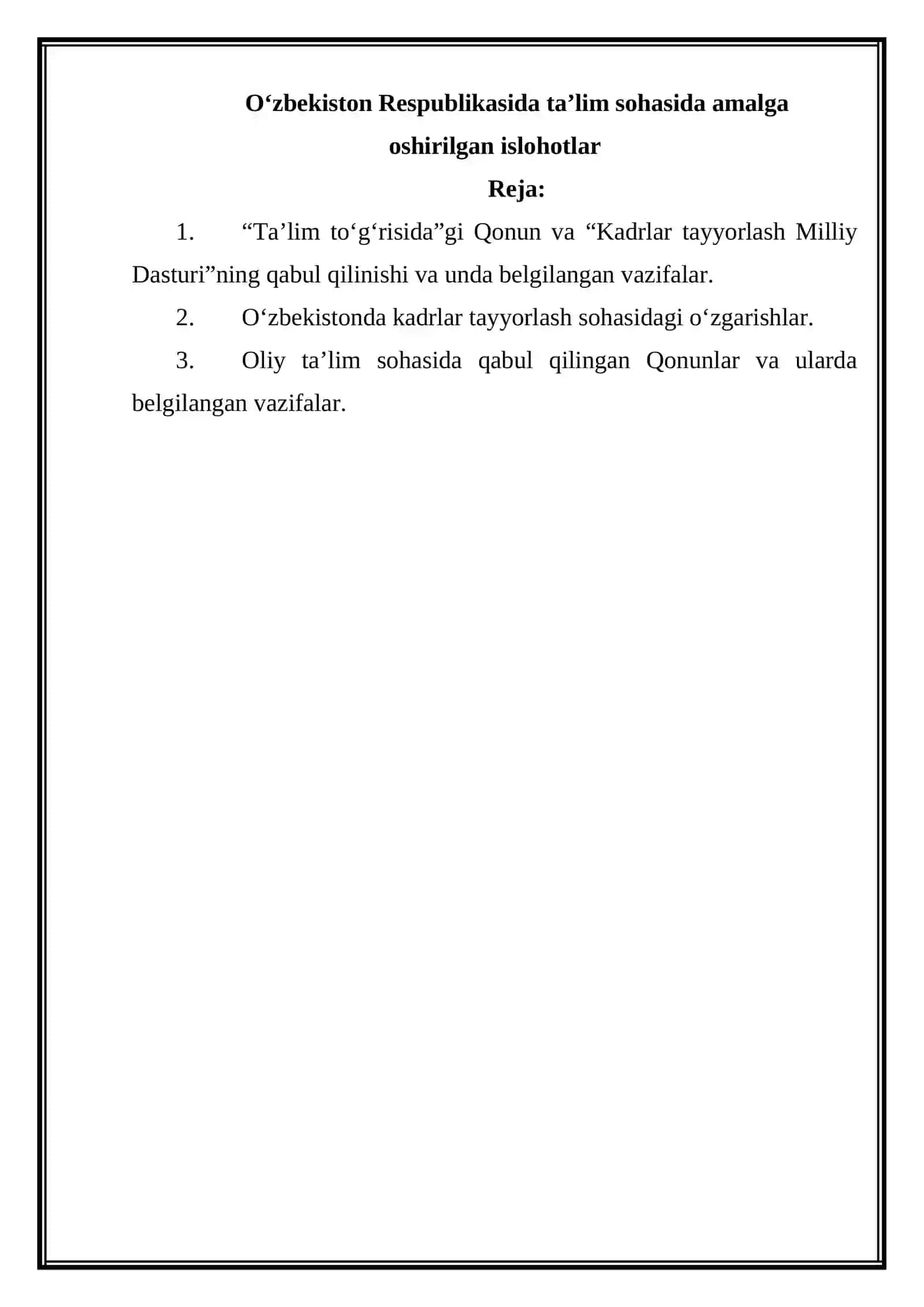 O‘zbekiston Respublikasida ta’lim sohasida amalga oshirilgan islohotlar 2