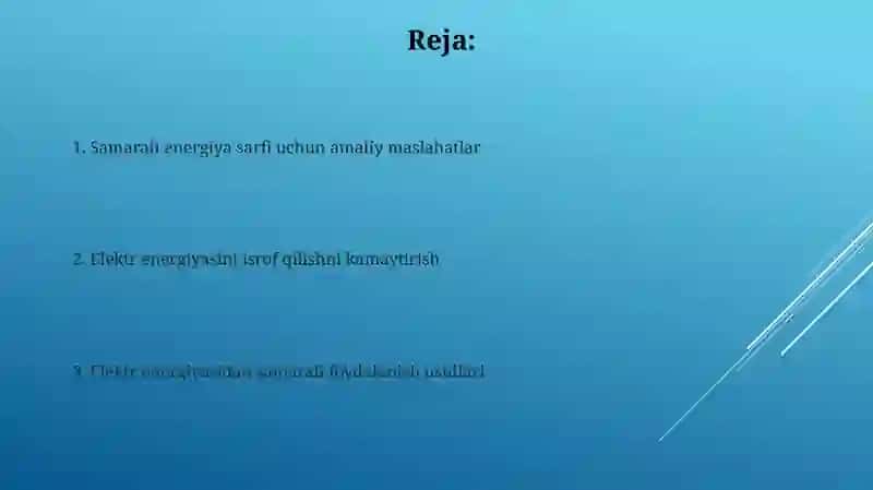 Elektrenergiyasi isrofini kamaytirish va undan samarali foydalanish 2
