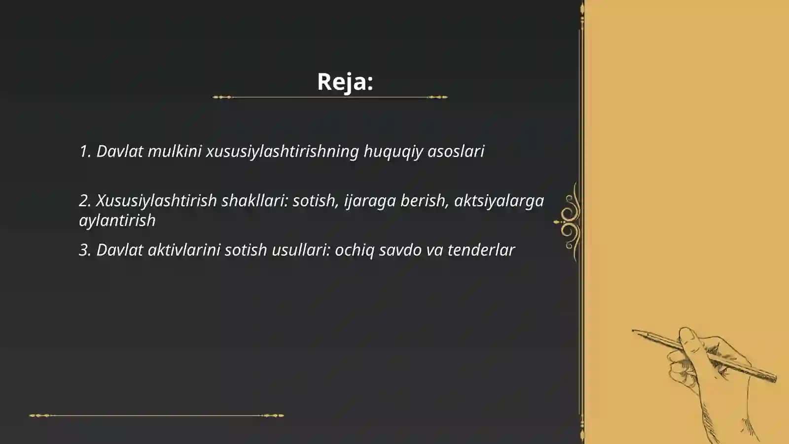 Mulkni davlat tasarufidan chiqarish va xususiyatlashtirish maqsadi yollari va usullari 2