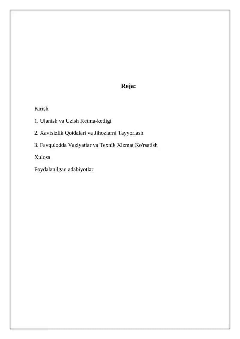 Sodda sxemali podstansiyalarning elektr zanjirlarini ulash va uzishdagi harakatlar ketma-ketligi 2