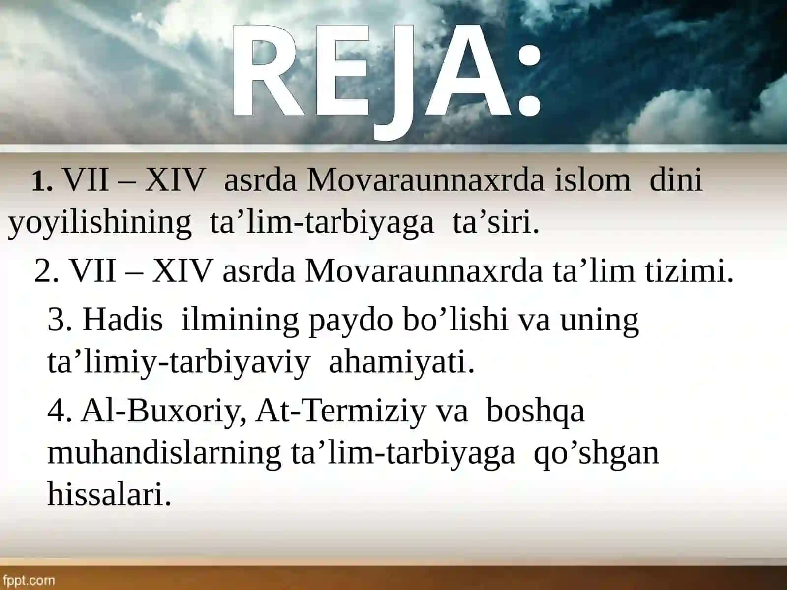 VII ASRDAN XIV ASRNING BIRINCHI YARMIGACHA O‘RTA OSIYODA TARBIYA, MAKTAB VA PEDAGOGIK FIKRLAR 2
