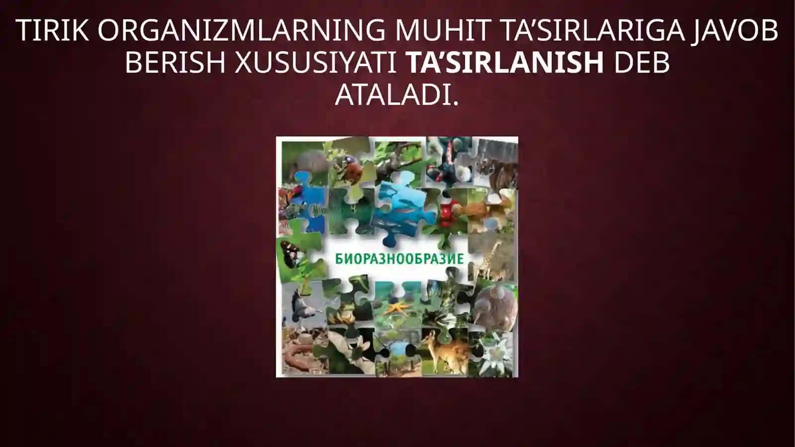 TIRIK ORGANIZMLARNING TA’SIRLANISHI 2