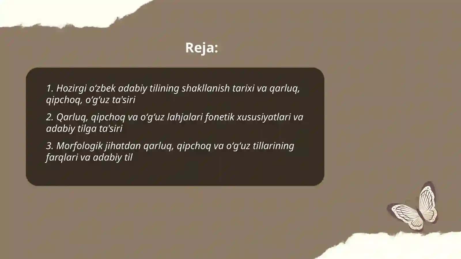 Hozirgi oʻzbek adabiy tili va uning shevalarga munosabati. Qarluq, qipchoq va oʻgʻuz lahjasi 2