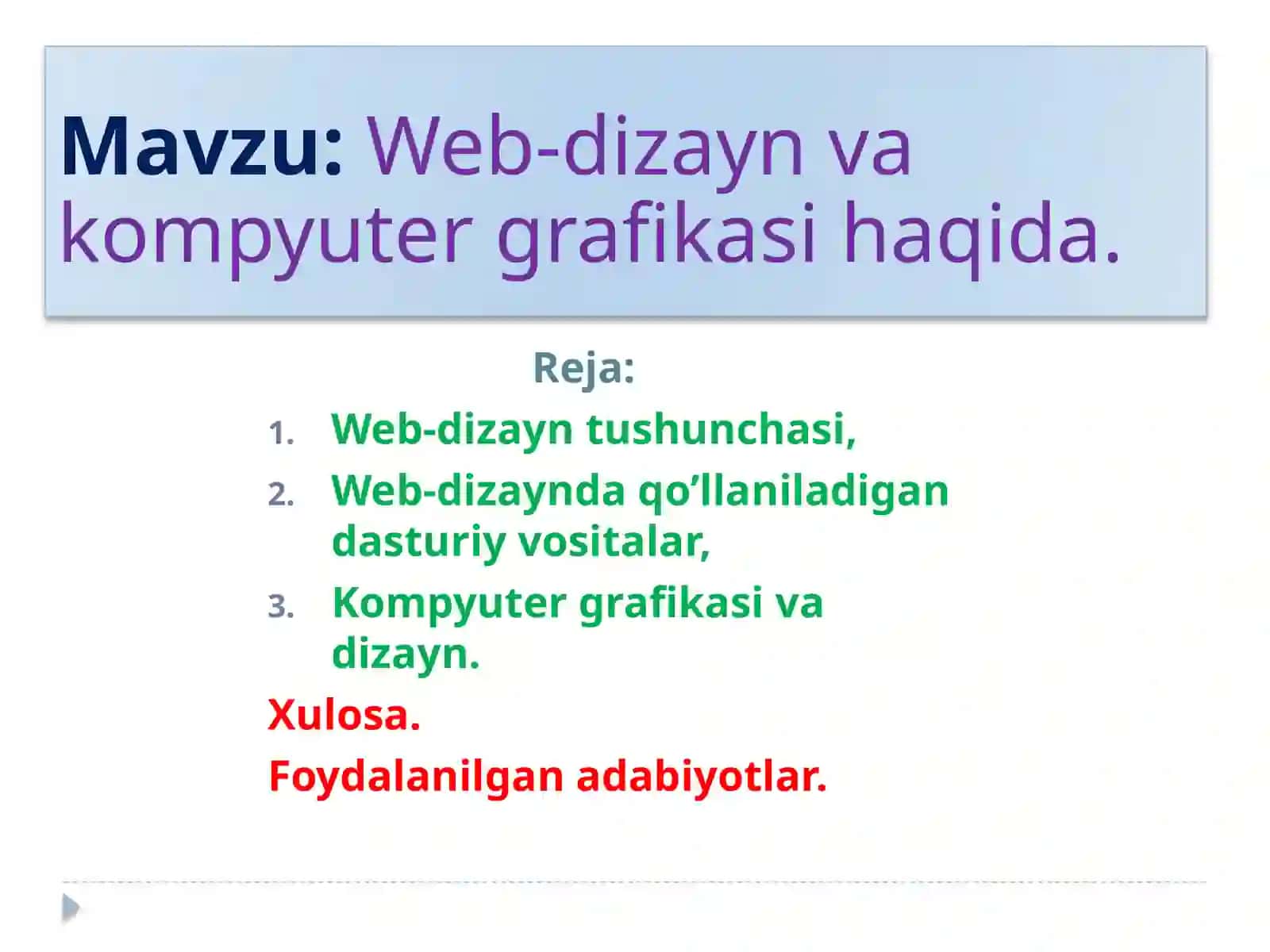 Web-dizayn va kompyuter grafikasi haqida mavzusiga tayyor taqdimot va slayd. 2