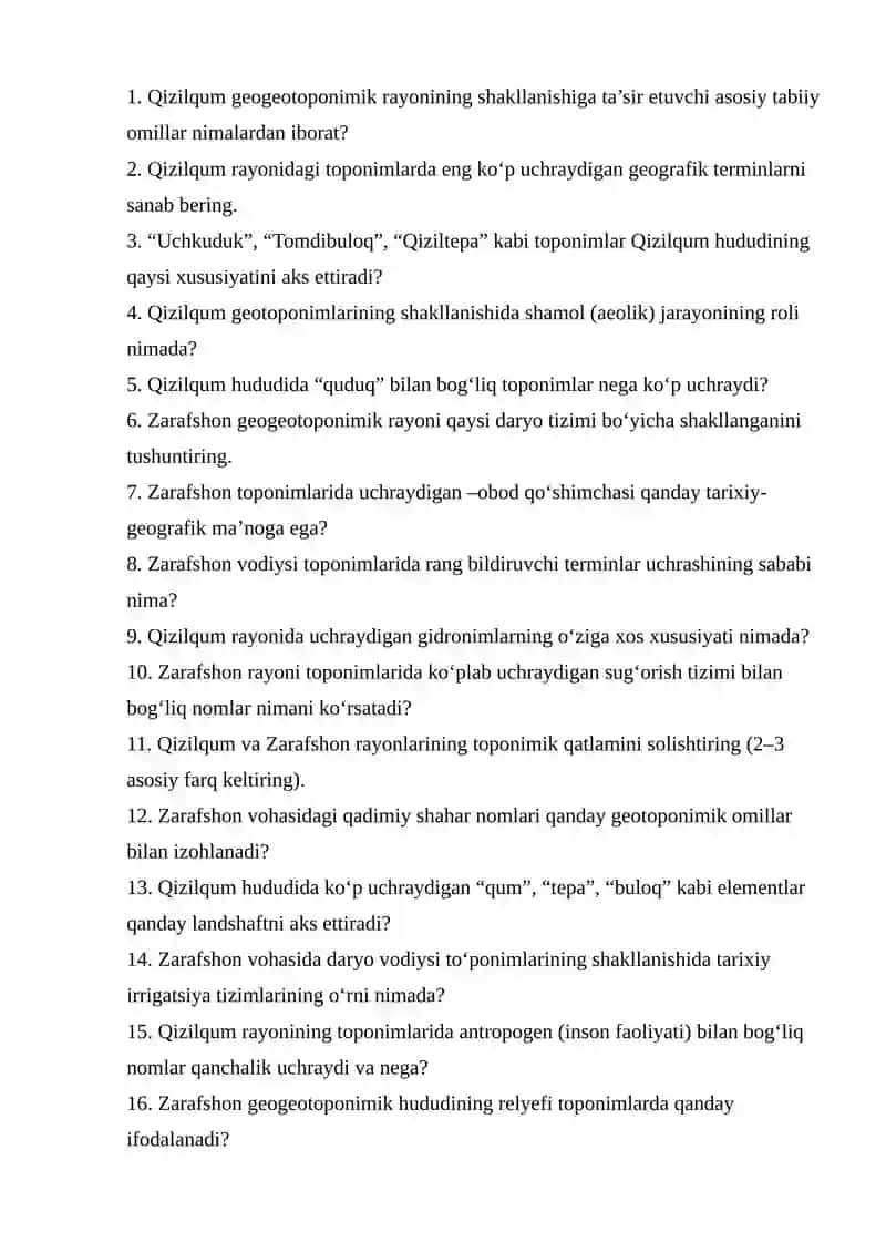 Qizilqum geogeotoponimik rayonining shakllanishiga ta’sir etuvchi omillar 2