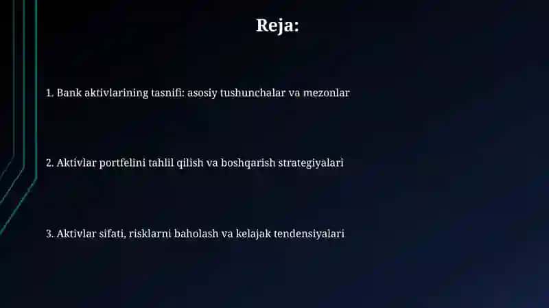 Tijorat banklari aktivlarining tasnifi 2