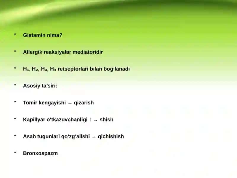 Antigistamin dori vositalarining klinik farmakologiyasi 2