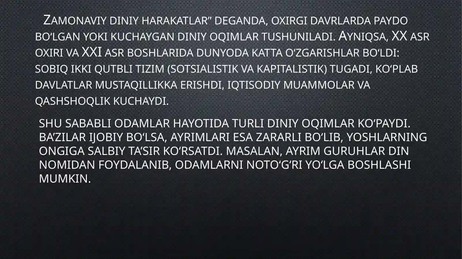 ZAMONAViYDINIY HARAKATLAR VA SEKTALAR 2