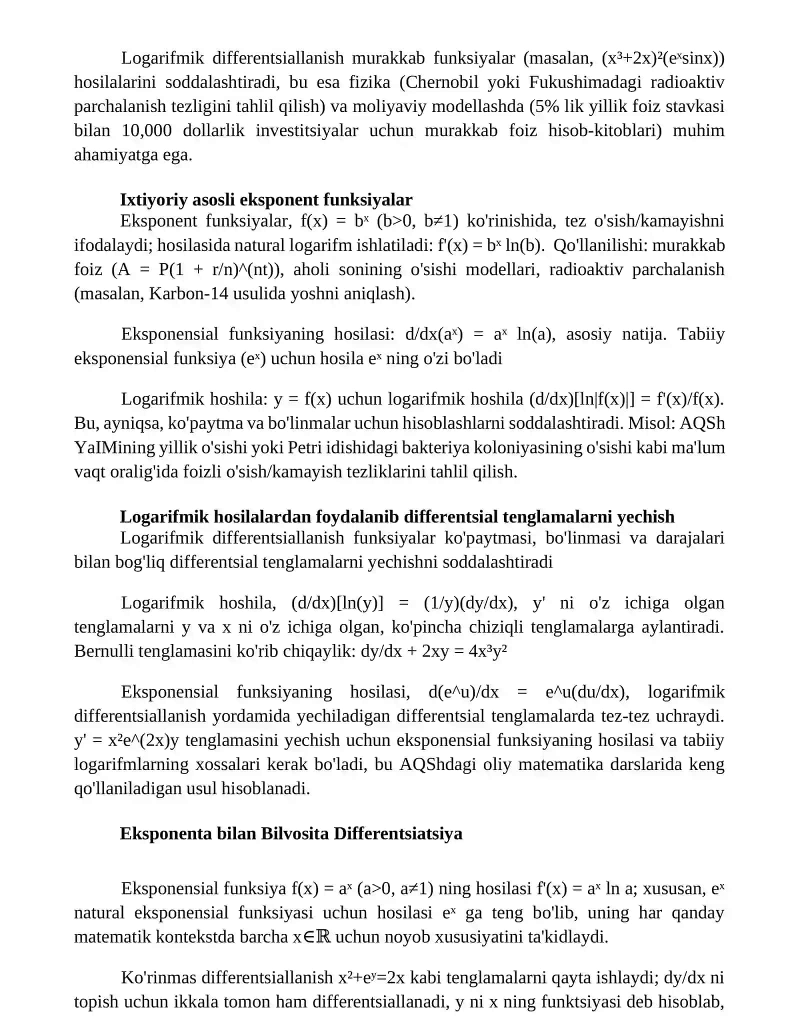 Logarifmik hosila. Daraja ko‘rsatkichli funksiyaning hosilasi 2