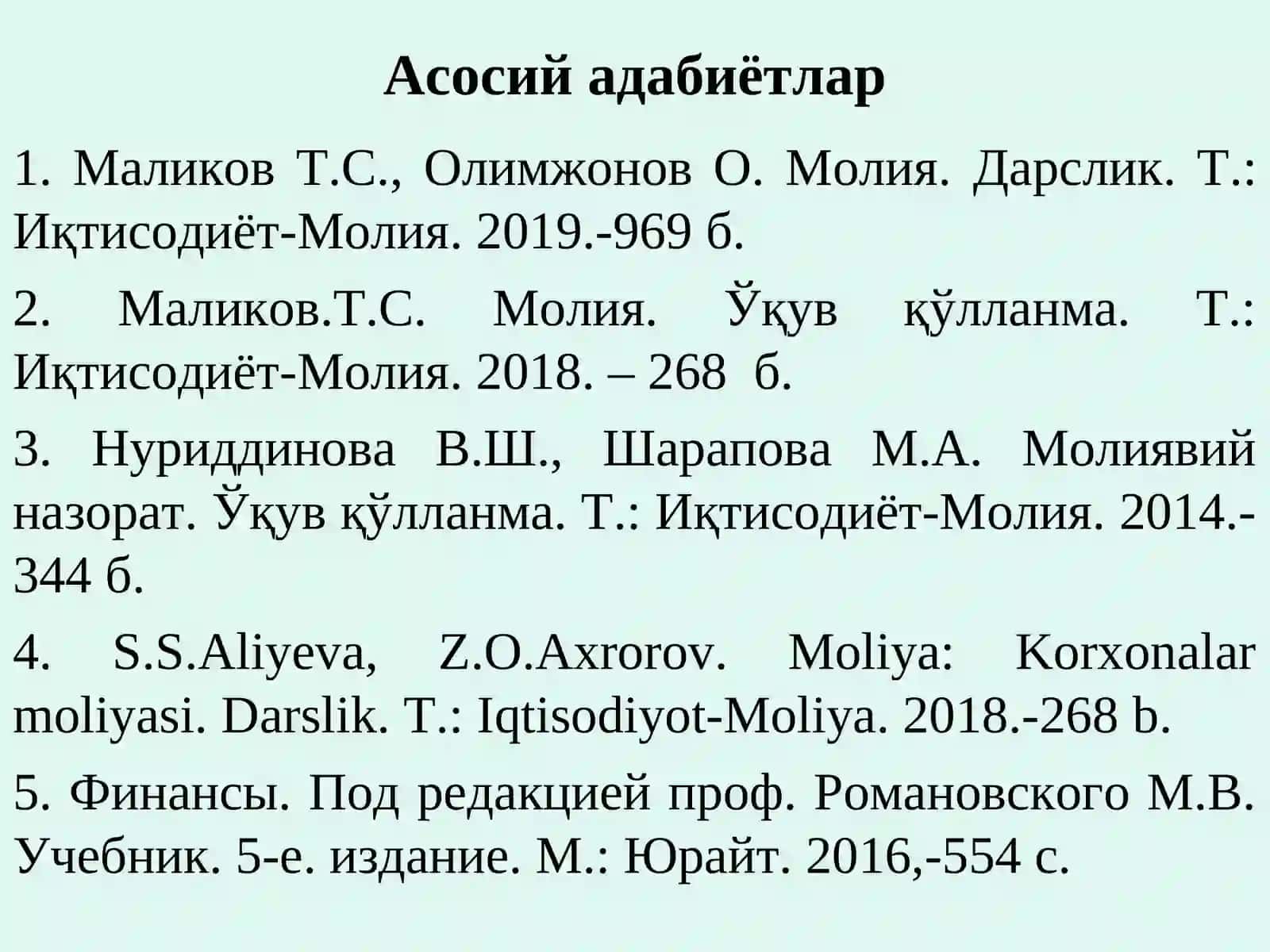 МАВЗУ. МОЛИЯВИЙ СИЁСАТ 2