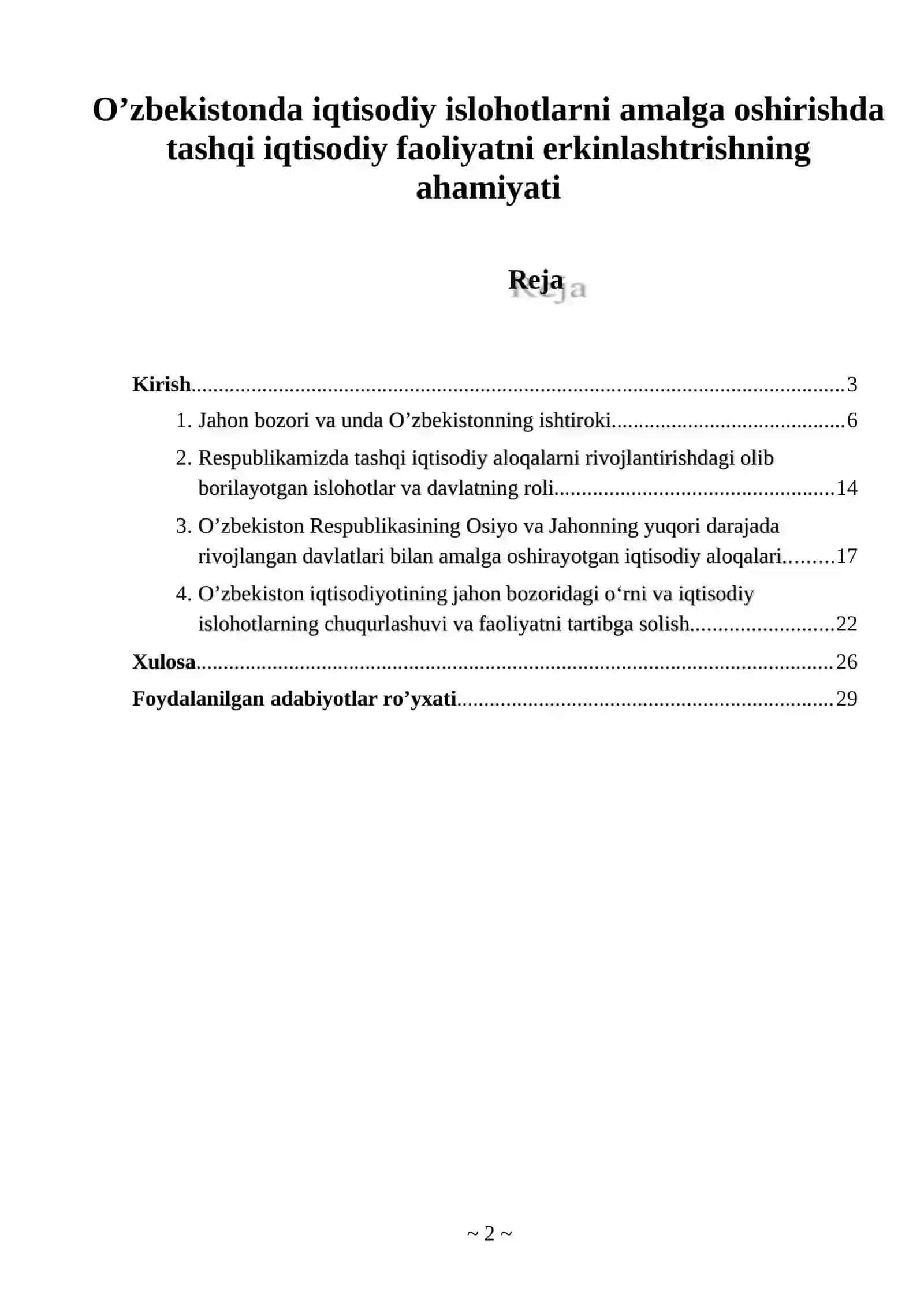 O’zbekistonda iqtisodiy islohotlarni amalga oshirishda tashqi iqtisodiy faoliyatni erkinlashtrishning ahamiyati 2