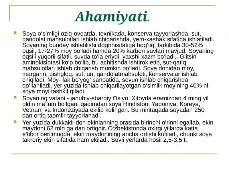 Soya ahamiyati, biologiyasi va yetishtirish texnologiyasi 2