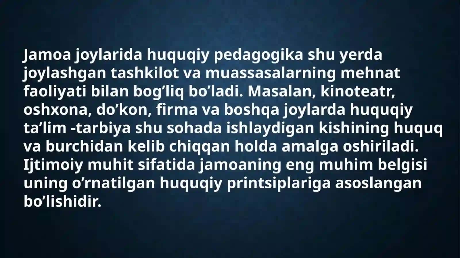 SHAXSNI HUQUQIY TARBIYALASHDA OILA MAKTAB JAMOAT TASHKILOTLARI O’RTASIDA O’ZARO MUNOSABATLARNI TASHKIL ETISH 2