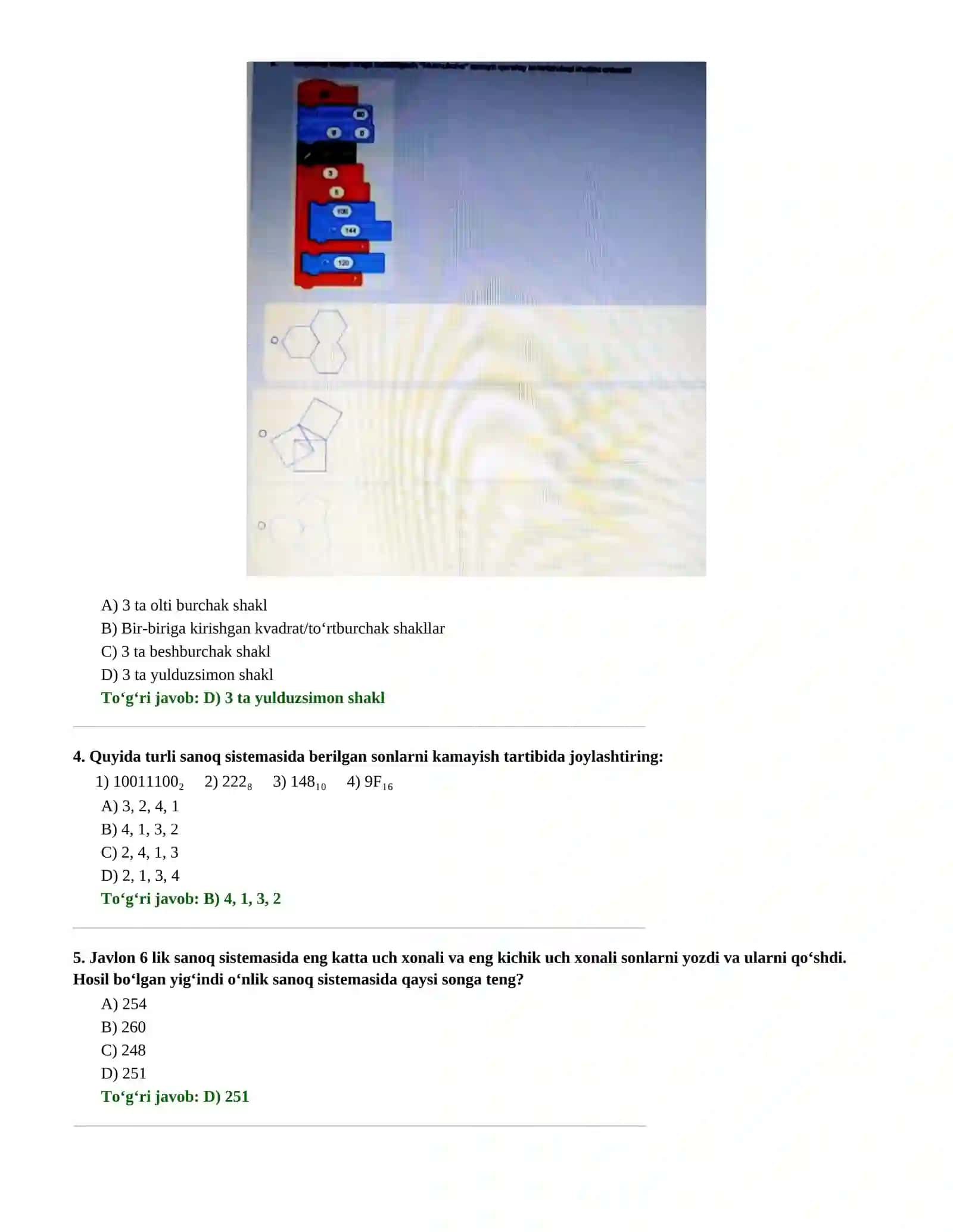 Informatika va axborot texnologiyalari. Attestatsiya testlari 2