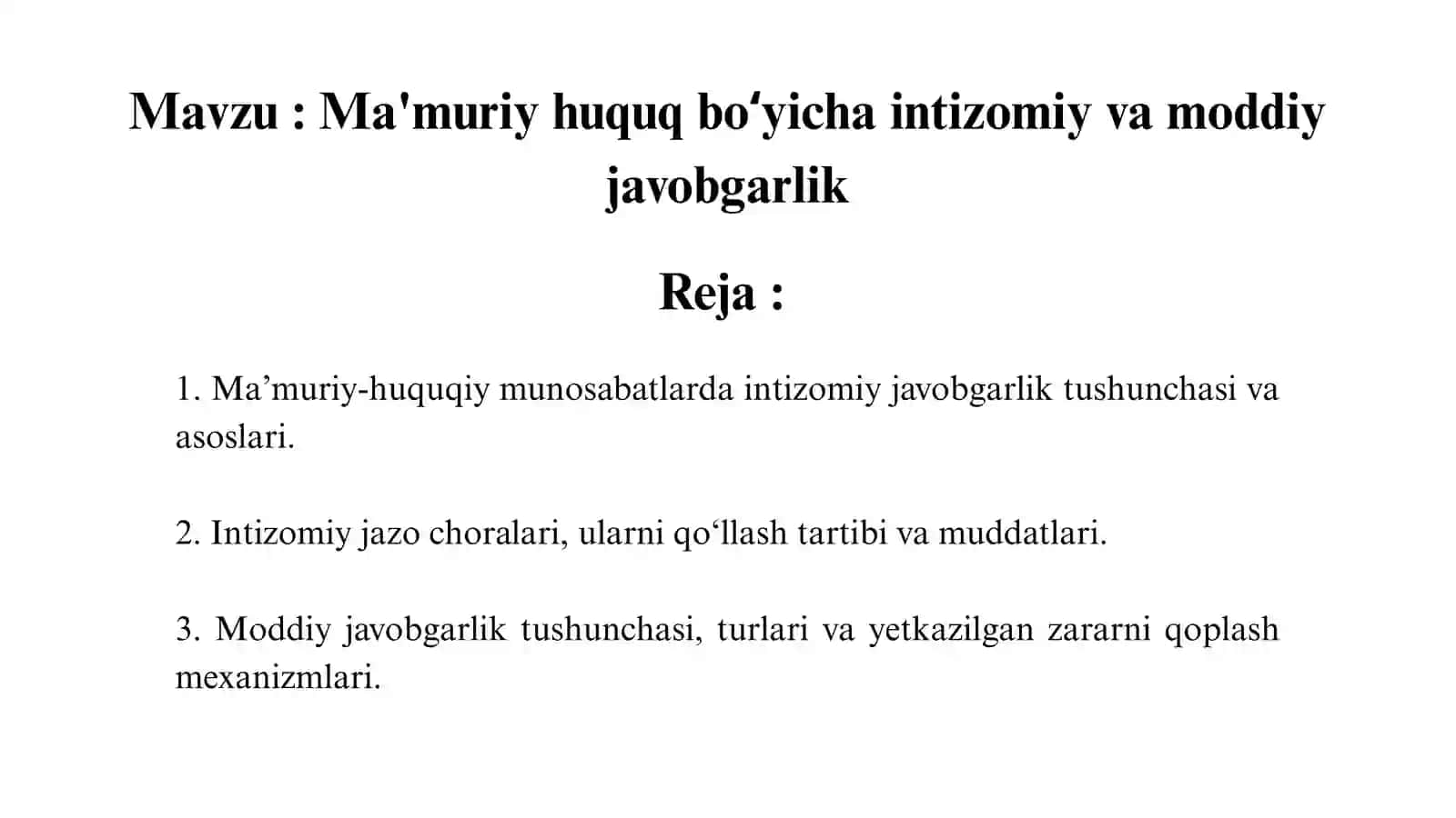 Ma'muriy huquq boʻyicha intizomiy va moddiy javobgarlik 2