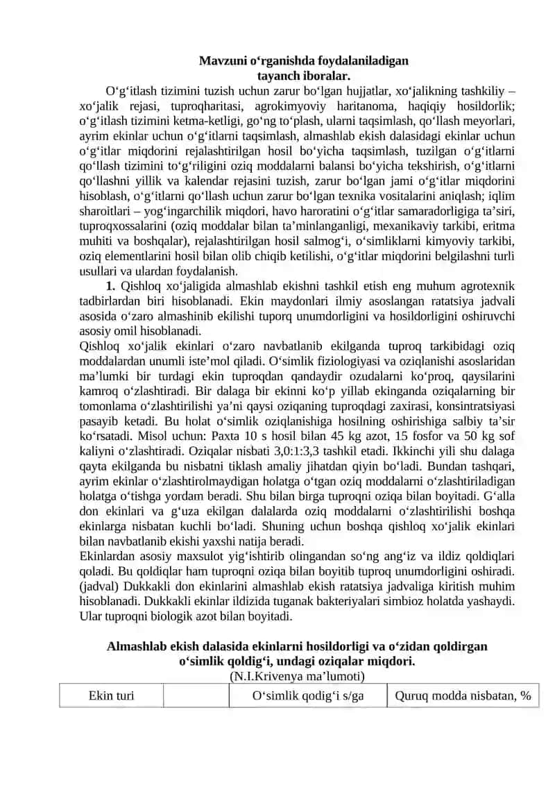 Almashlab ekishda o‘g‘itlash tizimini tuzish 2