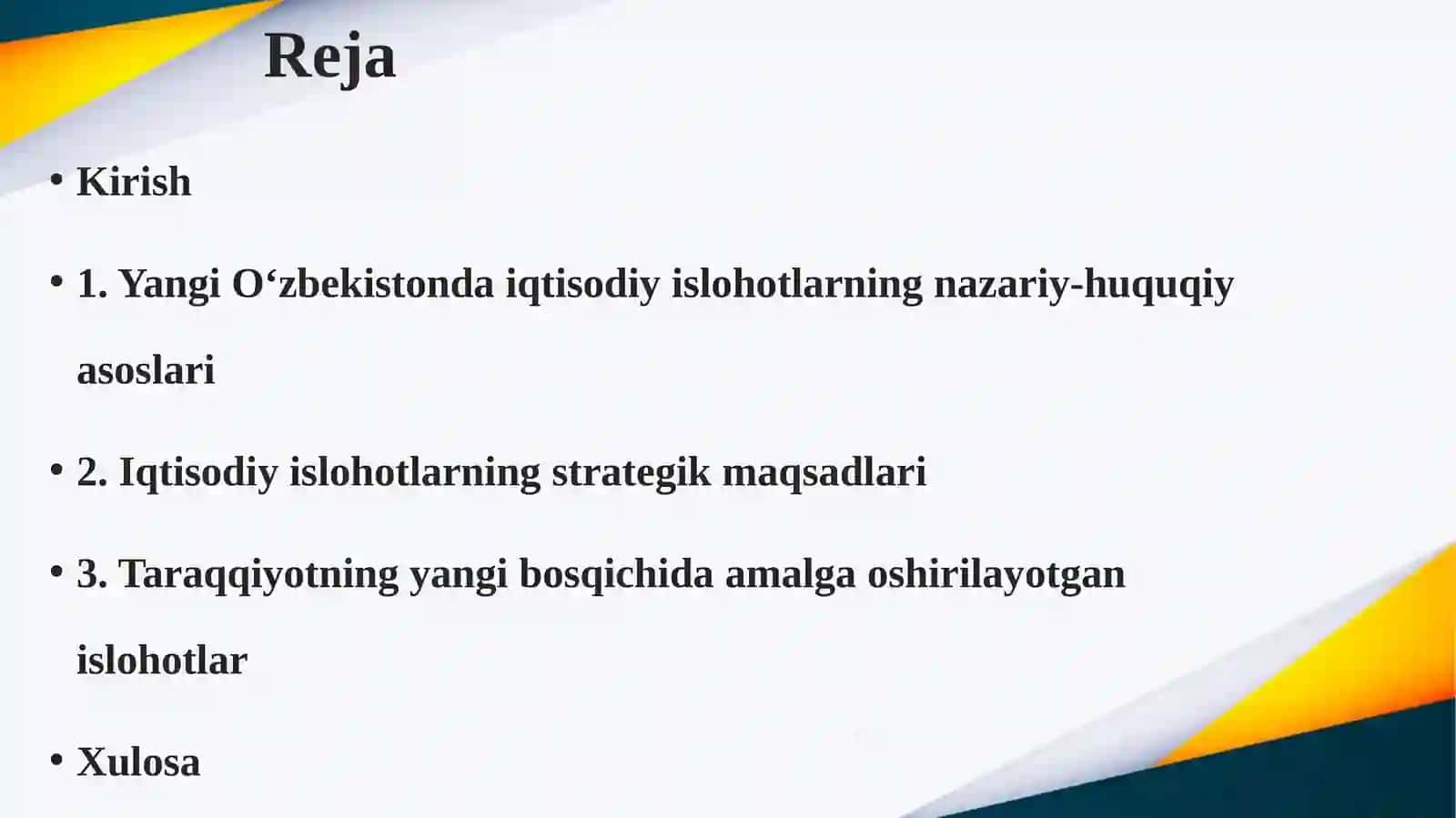 Yangi O‘zbekistonda iqtisodiy islohotlarning strategik maqsadlari va taraqqiyotning yangi bosqichi 2