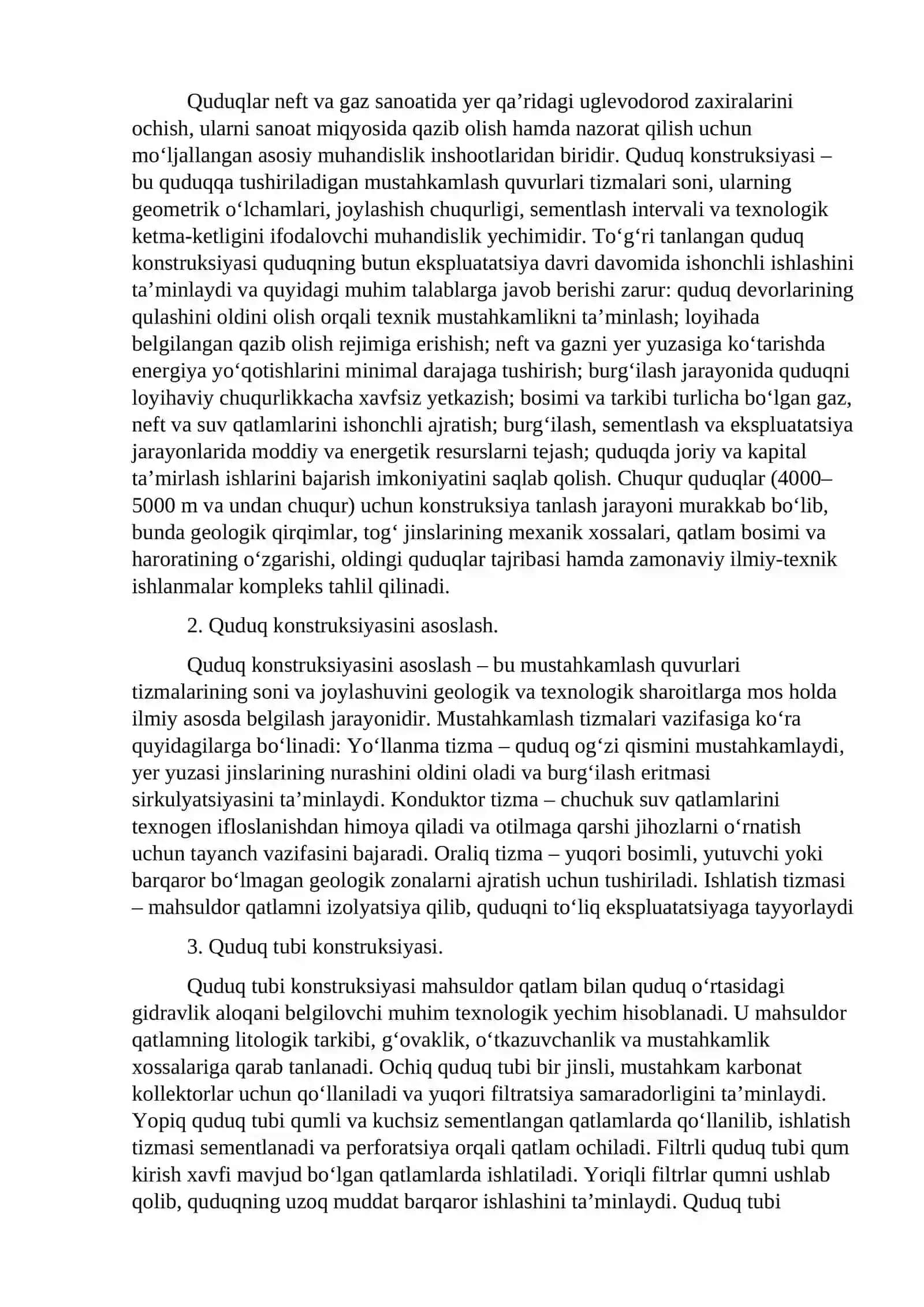 Neft va gaz quduqlarining konstruksiyasi va ularni tadqiqotlashning zamonaviy metodologiyasi 2