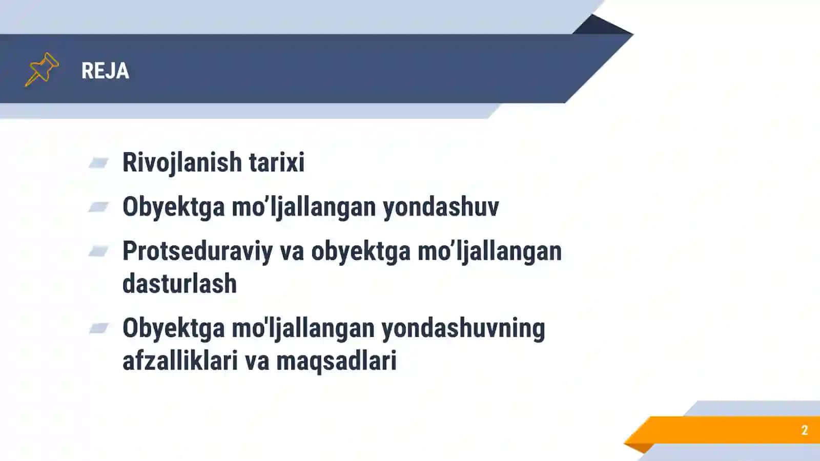 OBYEKTGA MO’LJALLANGAN DASTURLASH ASOSLARI 2