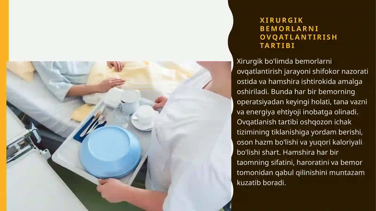 Xirurgik bo'limda bemorlarni ovqatlantirishni tashkillashtirish 2