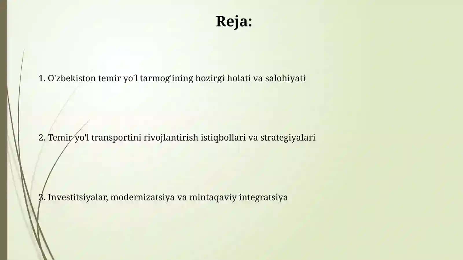 Oʻzbekiston Respublikasi temir yoʻllari tarmogʻi rivojlanishi istoqbollari 2