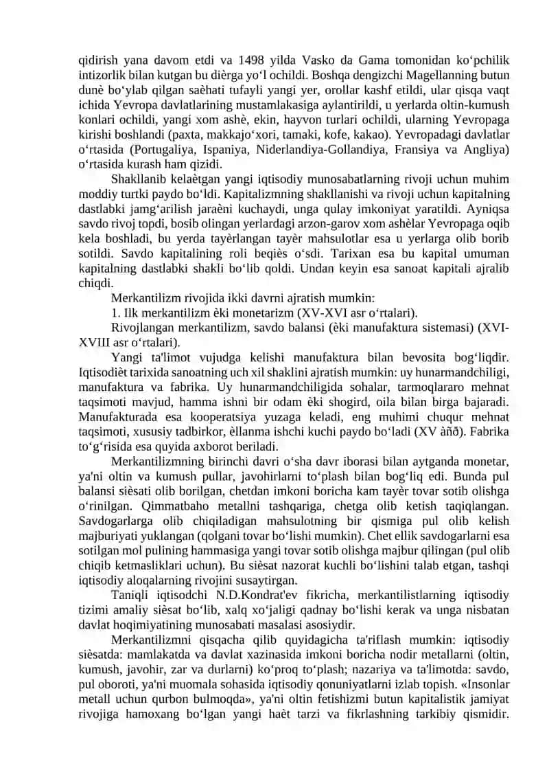 MERKANTILIZMNING VUJUDGA KELIShI VA RIVOJLANISh BOSQIChLARI 2
