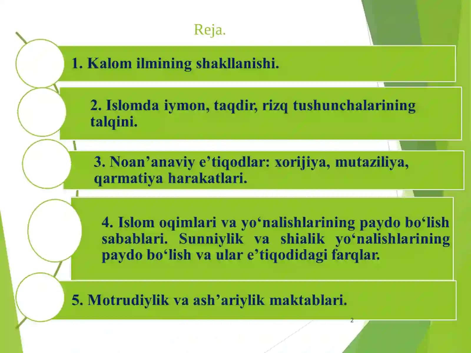Islom dinimanbalari, aqidaviymaktablari va ularning hozirgi davrdagi ahamiyati 2
