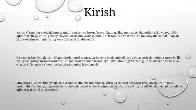 OʻRmonlardan Foydalanish Va Muhofaza Qilish 2