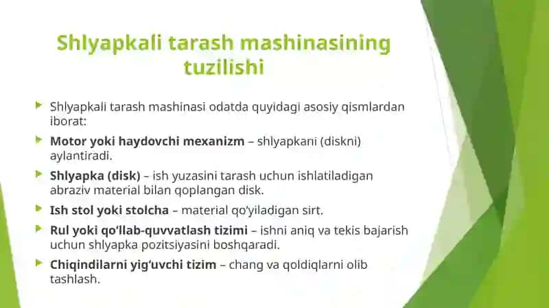 Shlyapkali tarash mashinasi ishi modelining tadqiqoti 2