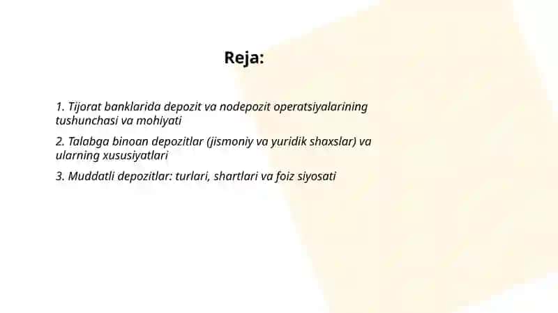 Tijorat banklarining depozit va nodepozit operatsiyalarining tavsifi 2