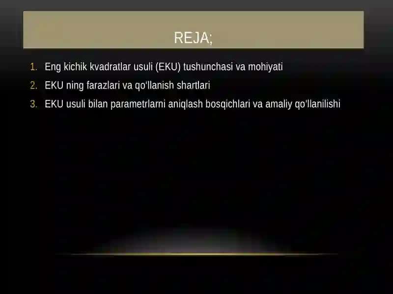Ekonometrik modelari parametrlarinianiqlashda “eng kichik kivadratlar usuli”dan foydalanish uslubiyoti 2