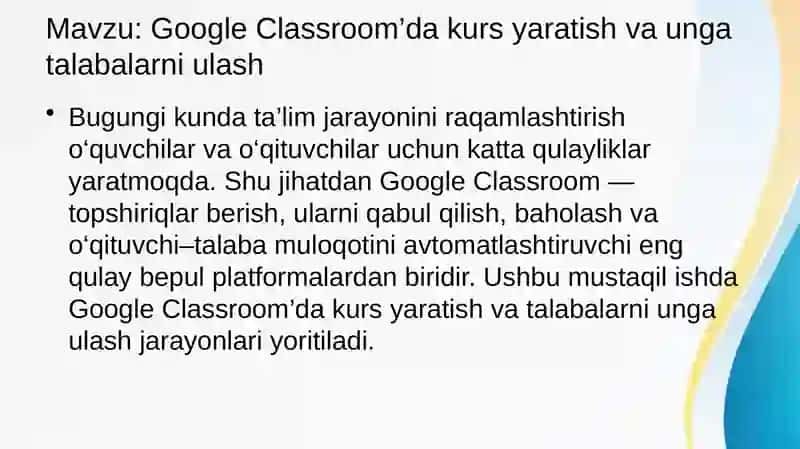 Google Classroom’da kurs yaratish va unga talabalarni ulash 2