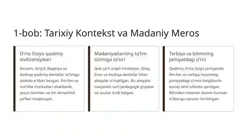 O'rta Osiyoda Tarbiya, Maktab va Pedagogik Fikrlar: Eng Qadimgi Davrlardan IX Asrgacha 2