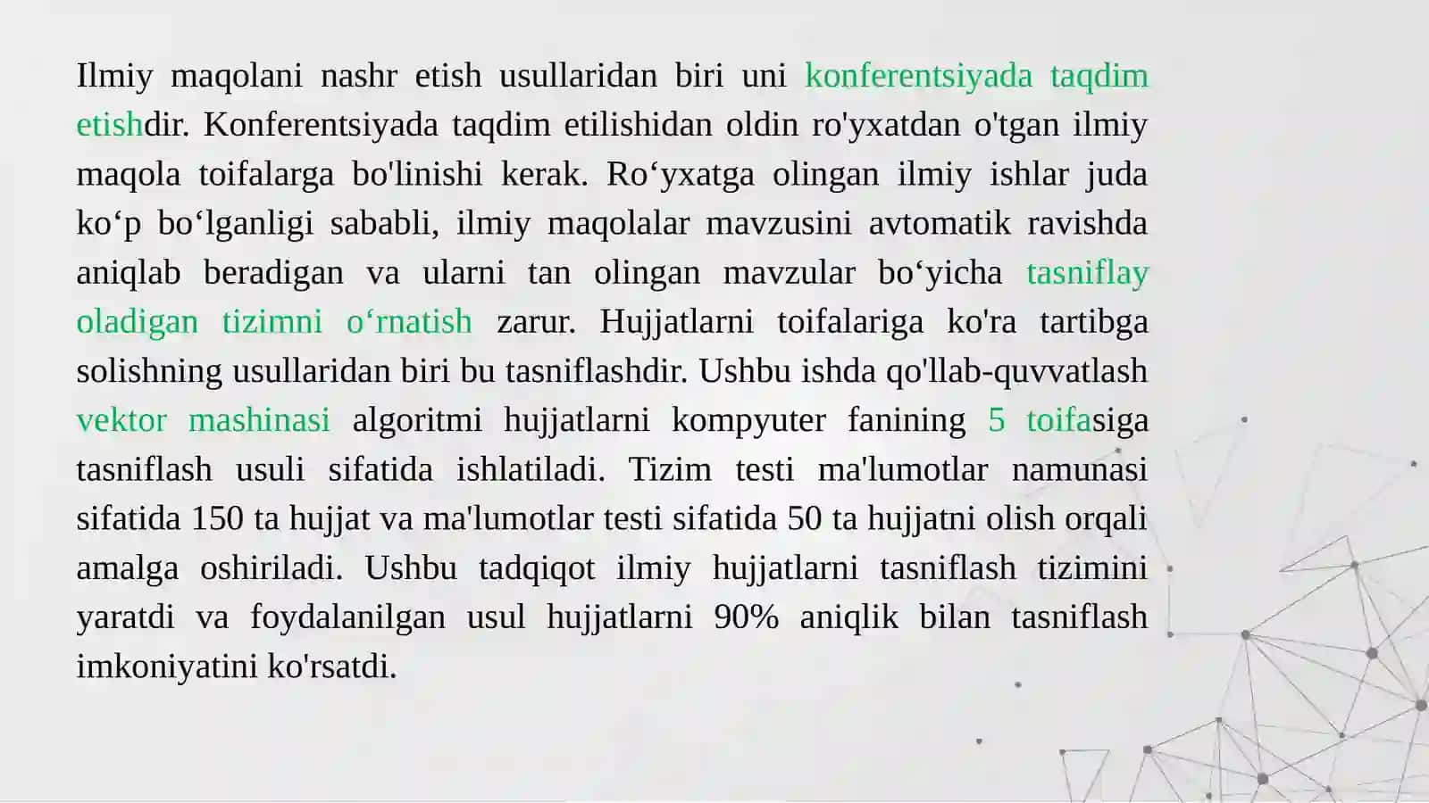 Hujjatlarni indekslashda vektor mashinalaridan foydalanish. 2