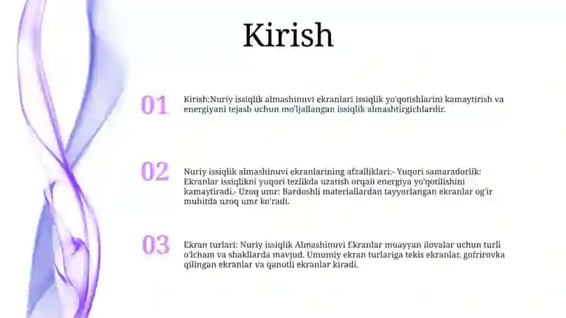 Nuriy issiqlik Almashinuvi Ekranlar 2