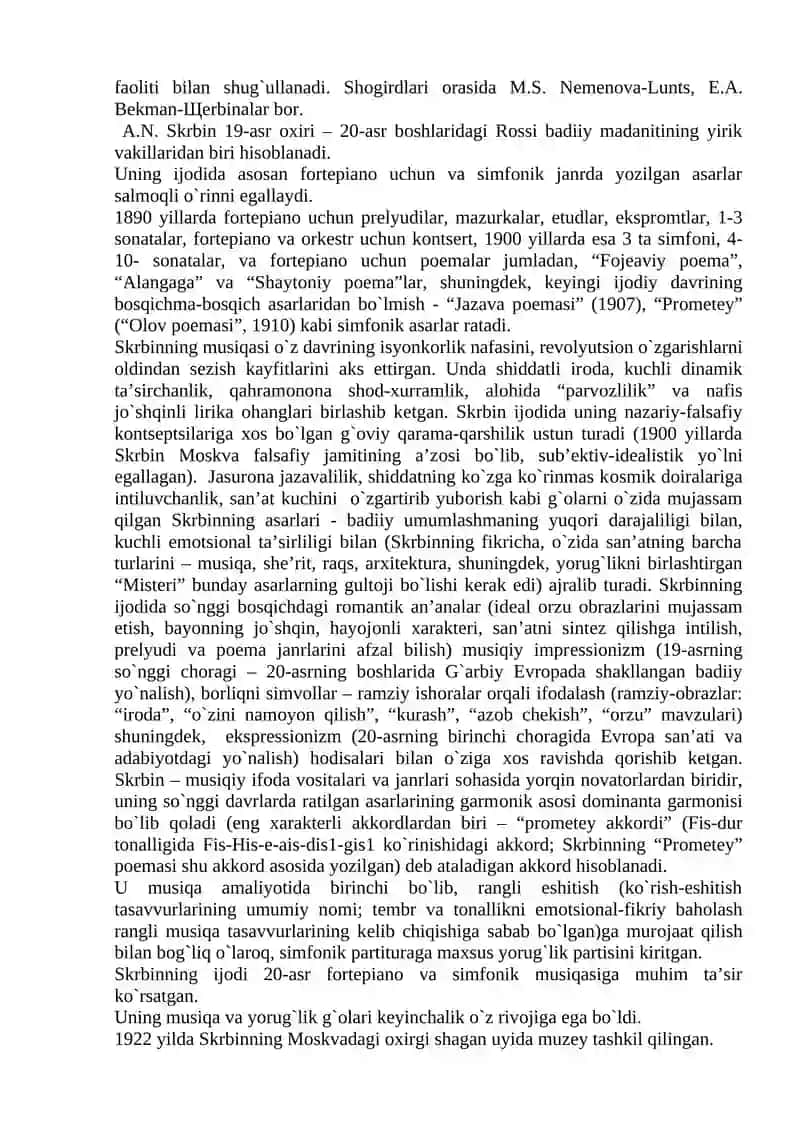 А N. Skryabin ijodi. S. V. Raxmaninov ijodi 2