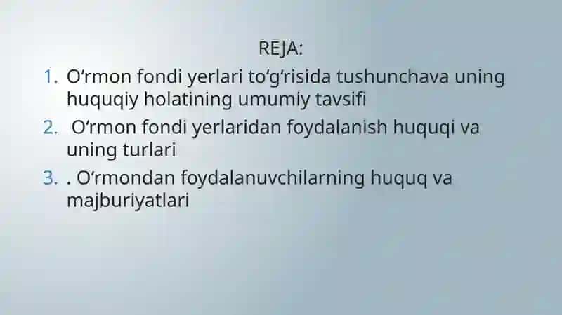 O‘RMON FONDIYERLARINING HUQUQIY HOLATI 2