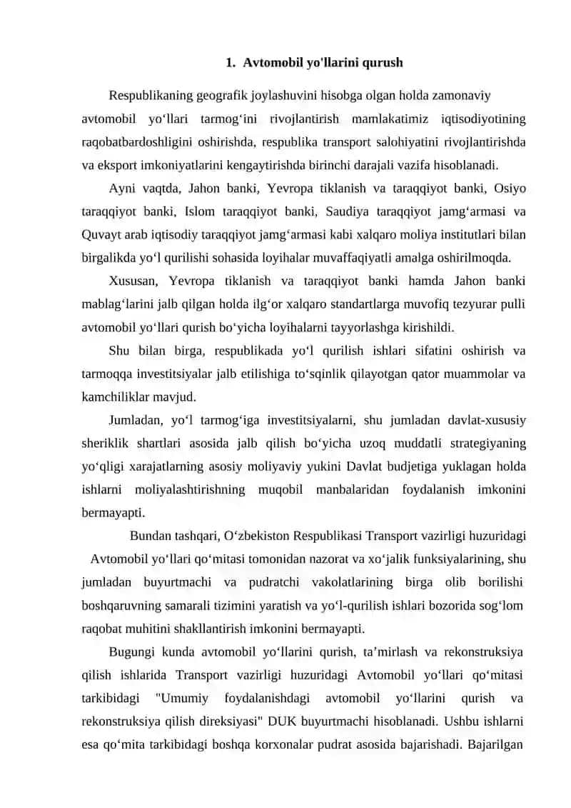 Avtomobil yo'llarini qurishda mashina mexanizlar otryadini shakllantirish o'xiga xos xususiyatlari 2